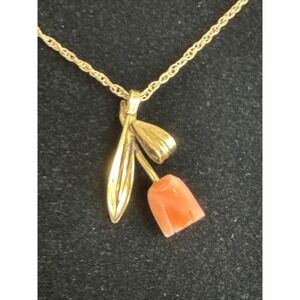 Princess Pride Creations Hand-Carved Angel Skin Coral Rose Necklace 14k GF